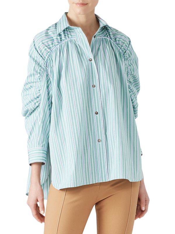 Cedric Charlier Striped Ruched Sleeve Shirt